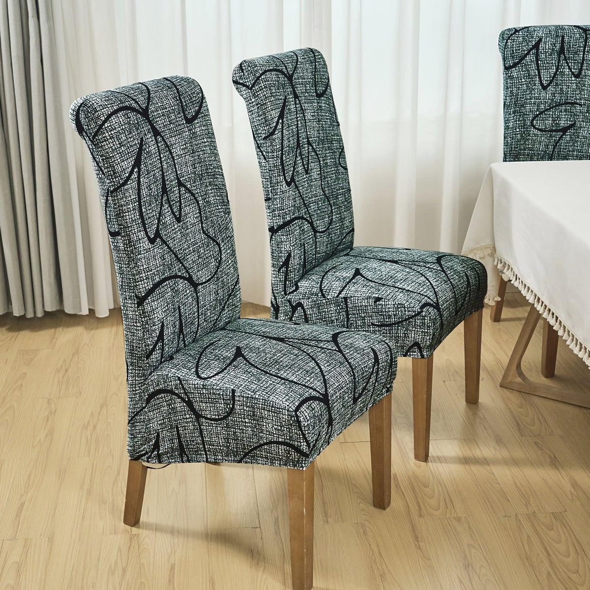 Buy Intense Grey Abstract Floral print long-back dining table chair cover sets | HOKIPO