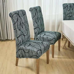 PolySpandex 140gsm High Back Dining Chair Cover Set of 1/2/4/6, Intense Grey Abstract Floral - HOKIPO | Har Ghar ka Humsafar