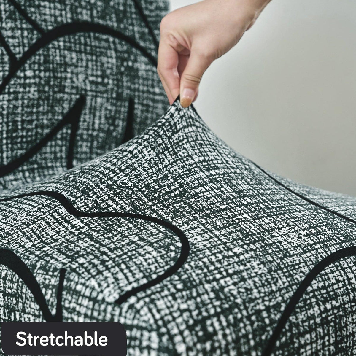 Premium Intense Grey Abstract Floral print stretchable high-back chair covers​ | HOKIPO