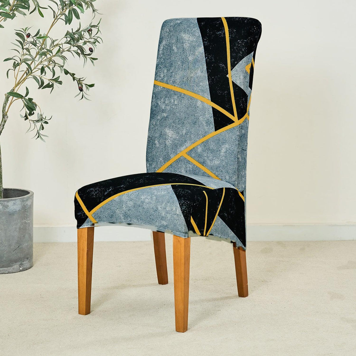 PolySpandex 140gsm High Back Dining Chair Cover Set of 1/2/4/6, Multicolor Abstract Geometry - HOKIPO | Har Ghar ka Humsafar