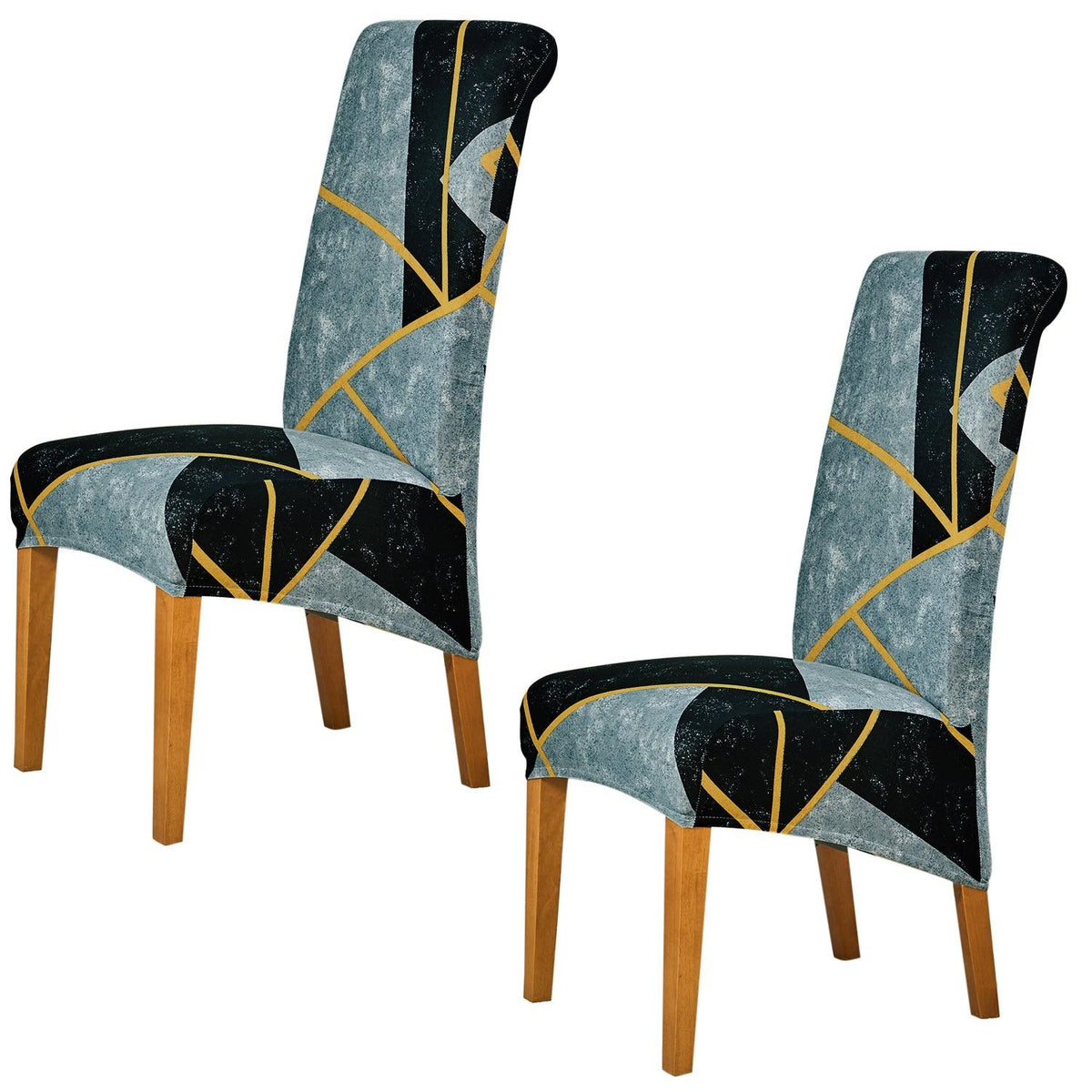 Buy Multicolor Abstract Geometry print long-back chair covers set of 2 | HOKIPO