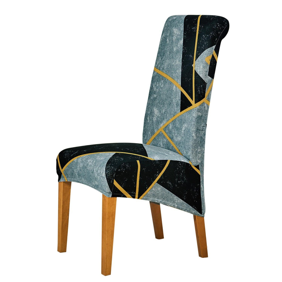 Buy Multicolor Abstract Geometry print high-back chair cover fitted on wooden chair | HOKIPO