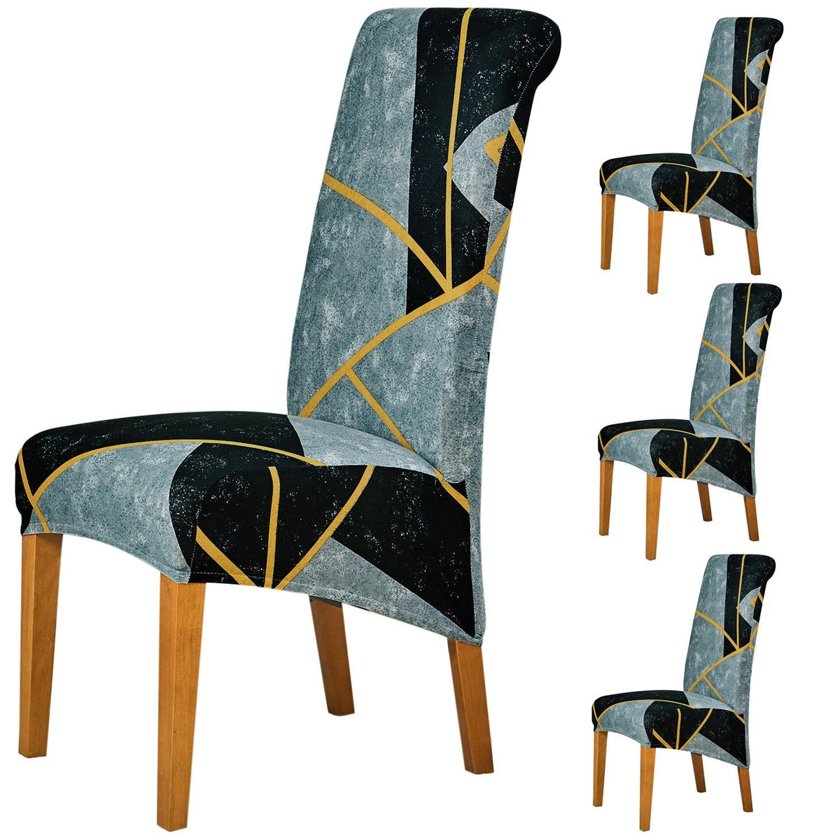 Premium Multicolor Abstract Geometry print high-back dining chair covers​ set of 4 | HOKIPO
