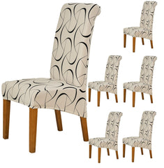 PolySpandex 140gsm High Back Dining Chair Cover Set of 1/2/4/6, Natural Beige Abstract Art - HOKIPO | Har Ghar ka Humsafar