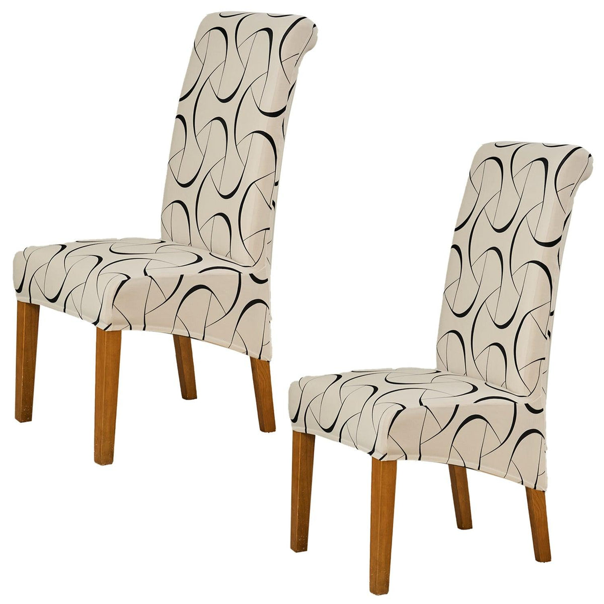 PolySpandex 140gsm High Back Dining Chair Cover Set of 1/2/4/6, Natural Beige Abstract Art - HOKIPO | Har Ghar ka Humsafar