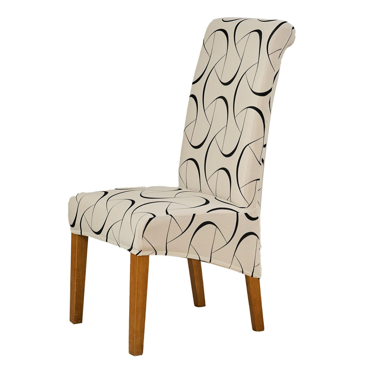 Buy Natural Beige Abstract Art print high-back chair cover fitted on wooden chair | HOKIPO