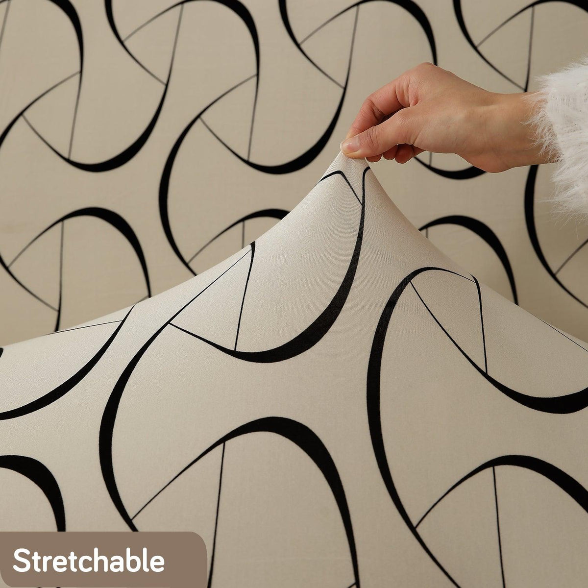 Premium Natural Beige Abstract Art print stretchable high-back chair covers​ | HOKIPO