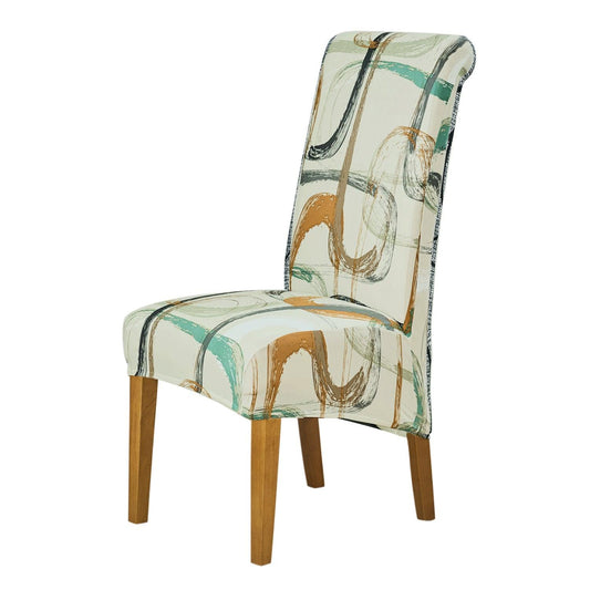 PolySpandex 140gsm High Back Dining Chair Cover Set of 1/2/4/6, Parchement Beige Abstract Art - HOKIPO | Har Ghar ka Humsafar