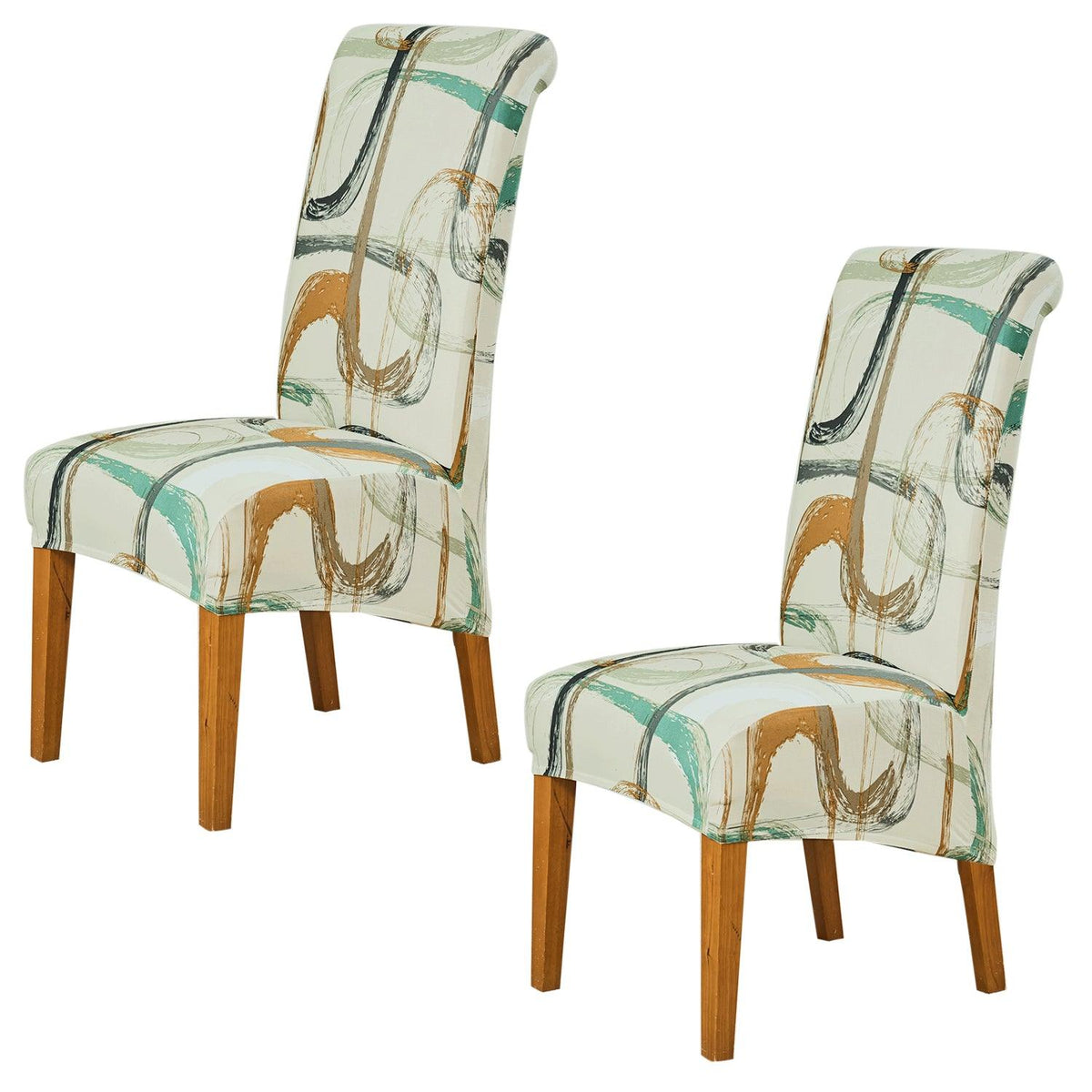 PolySpandex 140gsm High Back Dining Chair Cover Set of 1/2/4/6, Parchement Beige Abstract Art - HOKIPO | Har Ghar ka Humsafar