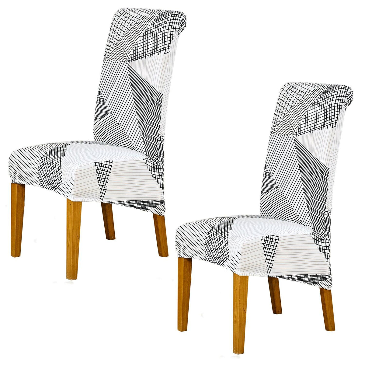 Buy Snow White Black Geometry print long-back chair covers set of 2 | HOKIPO