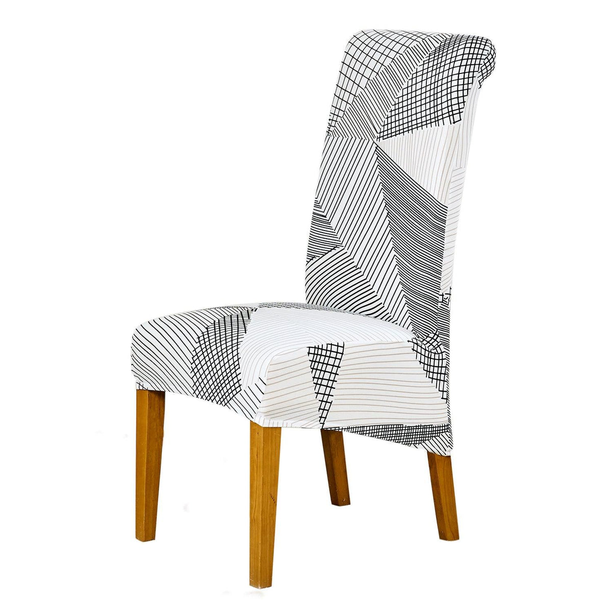 Buy Snow White Black Geometry print high-back chair cover fitted on wooden chair | HOKIPO