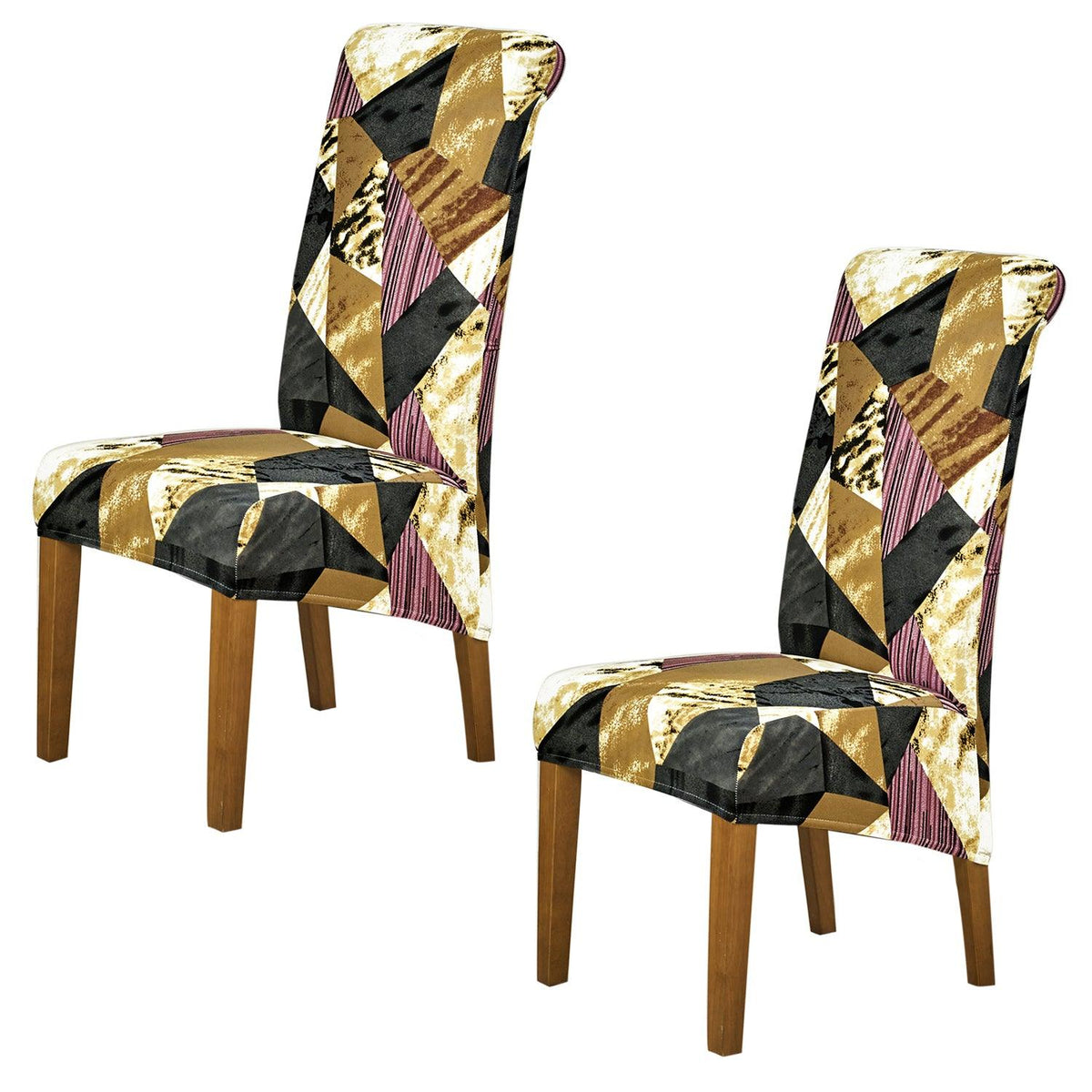 PolySpandex 140gsm High Back Dining Chair Cover Set of 1/2/4/6, Wine Abstract Geometry - HOKIPO | Har Ghar ka Humsafar