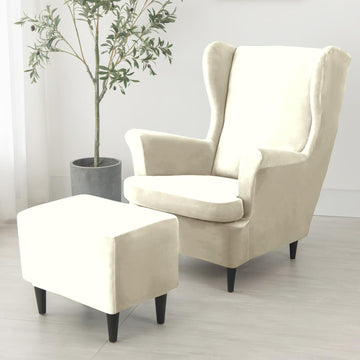 Premium 210 GSM Velvet Stretchable Ottoman Foot Rest Stool Cover, Beige - HOKIPO | Har Ghar ka Humsafar