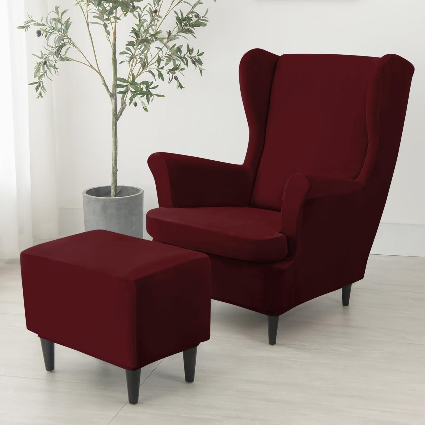 Premium 210 GSM Velvet Stretchable Ottoman Foot Rest Stool Cover, Burgundy - HOKIPO | Har Ghar ka Humsafar