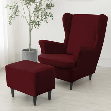 Premium 210 GSM Velvet Stretchable Ottoman Foot Rest Stool Cover, Burgundy - HOKIPO | Har Ghar ka Humsafar