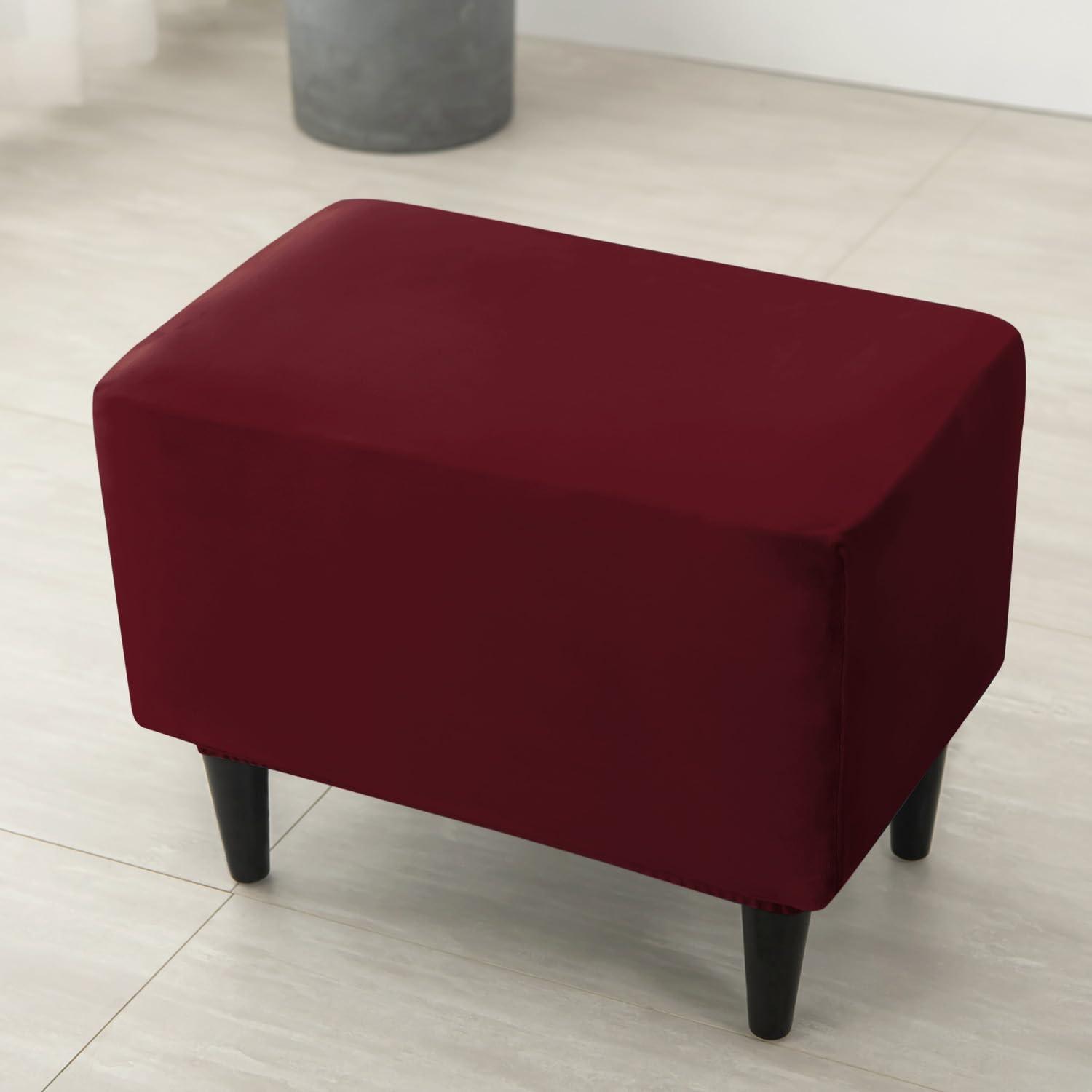 Premium 210 GSM Velvet Stretchable Ottoman Foot Rest Stool Cover, Burgundy - HOKIPO | Har Ghar ka Humsafar