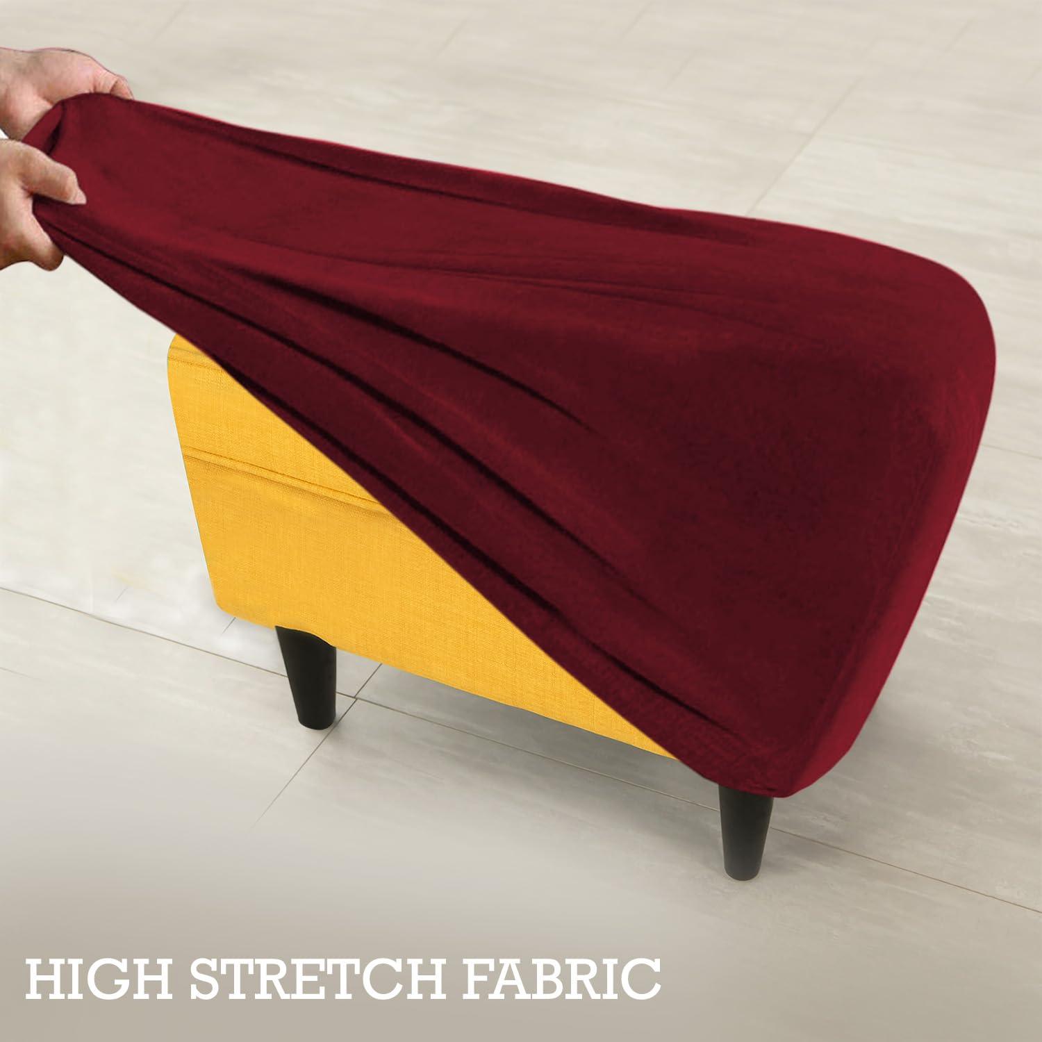 Premium 210 GSM Velvet Stretchable Ottoman Foot Rest Stool Cover, Burgundy - HOKIPO | Har Ghar ka Humsafar