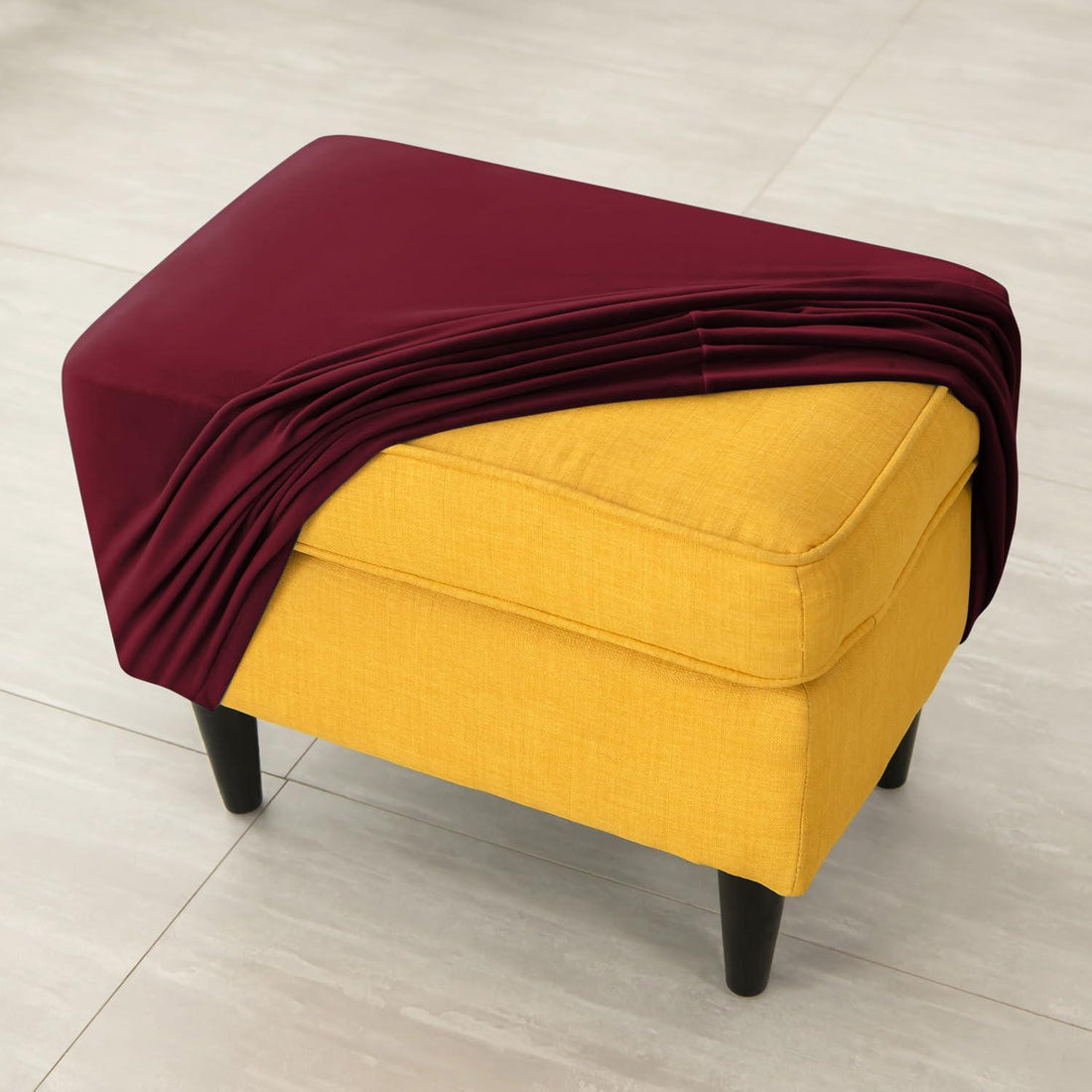 Premium 210 GSM Velvet Stretchable Ottoman Foot Rest Stool Cover, Burgundy - HOKIPO | Har Ghar ka Humsafar