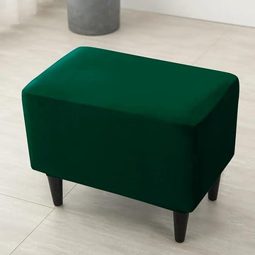 Premium 210 GSM Velvet Stretchable Ottoman Foot Rest Stool Cover, Hunter Green - HOKIPO | Har Ghar ka Humsafar