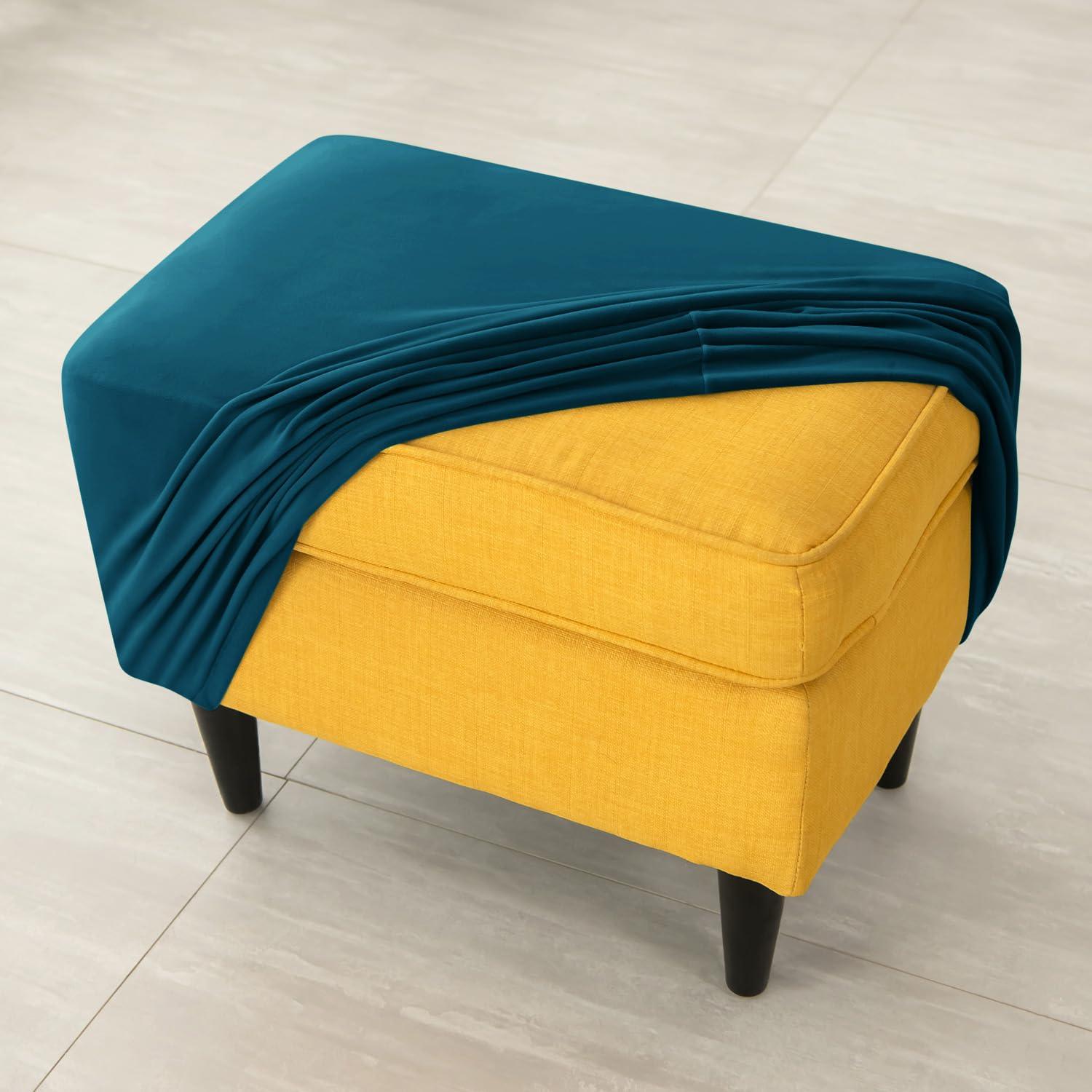 Premium 210 GSM Velvet Stretchable Ottoman Foot Rest Stool Cover, Peacock Blue - HOKIPO | Har Ghar ka Humsafar