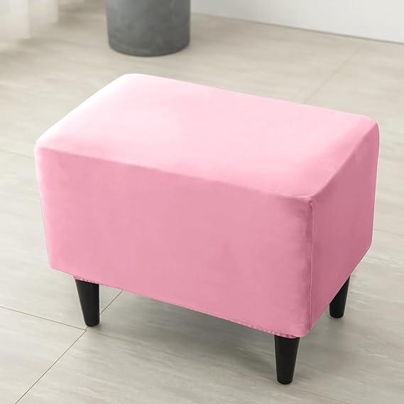 Premium 210 GSM Velvet Stretchable Ottoman Foot Rest Stool Cover, Pink - HOKIPO | Har Ghar ka Humsafar