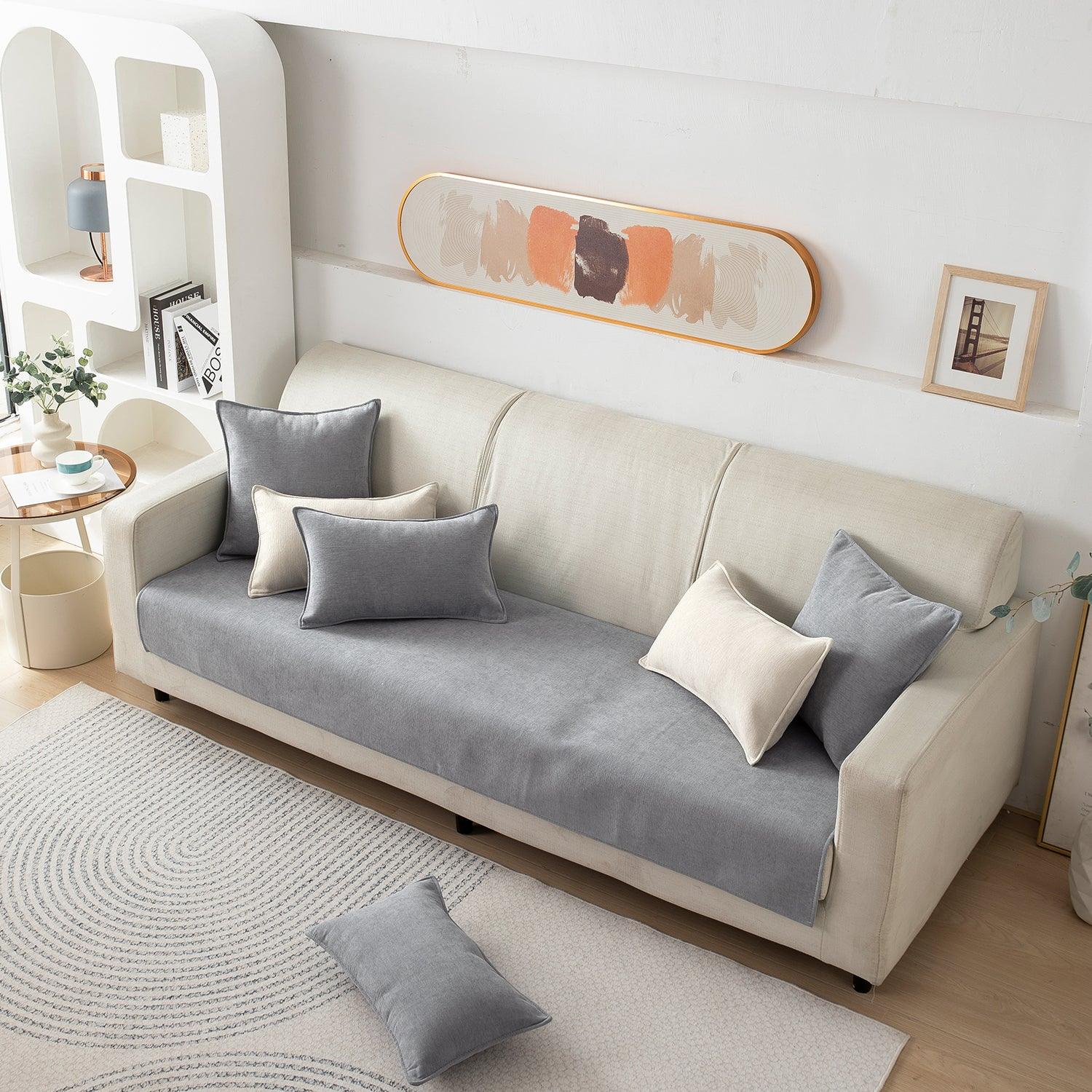 Premium Chenille Anti Slip Sofa Seat Mat for 1/2/3 Seater, Light Grey - HOKIPO | Har Ghar ka Humsafar