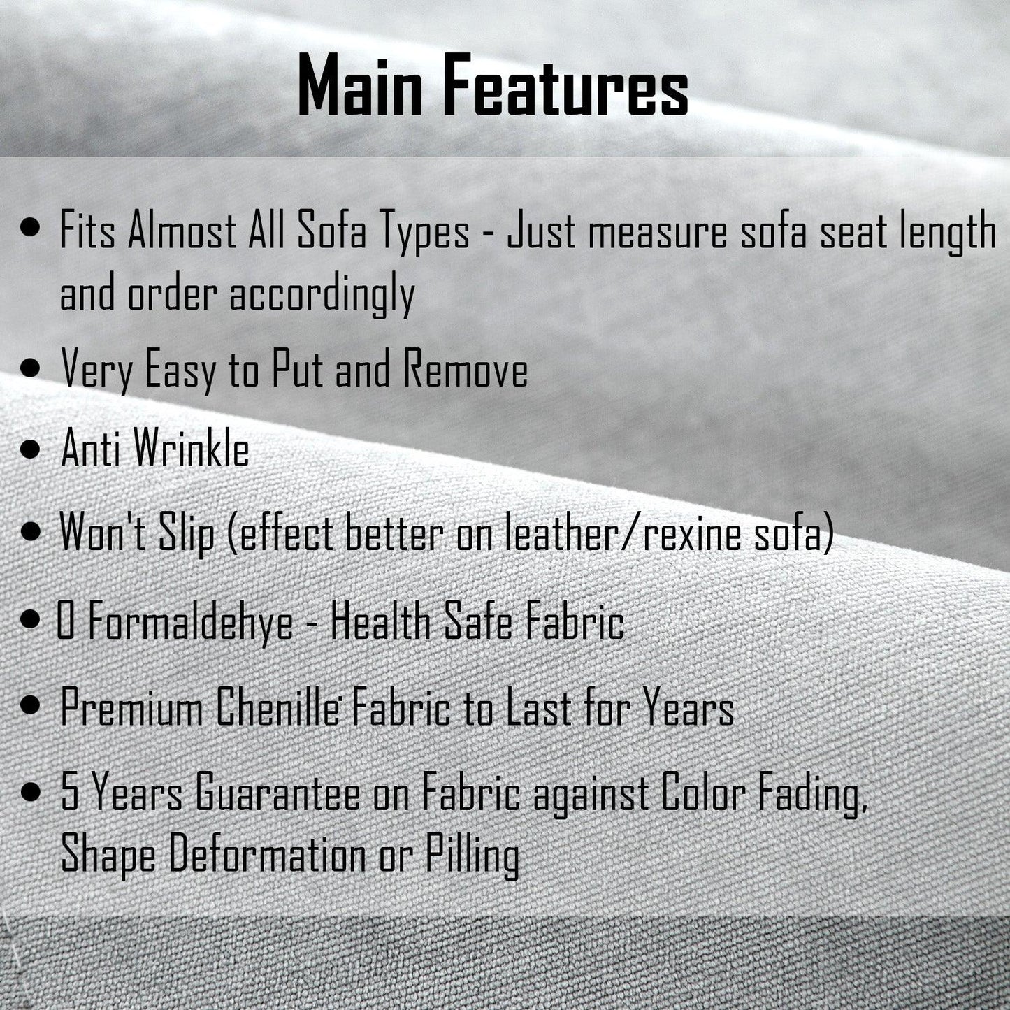 Premium Chenille Anti Slip Sofa Seat Mat for 1/2/3 Seater, Light Grey - HOKIPO | Har Ghar ka Humsafar
