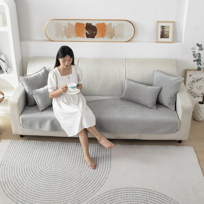 Premium Chenille Anti Slip Sofa Seat Mat for 1/2/3 Seater, Light Grey - HOKIPO | Har Ghar ka Humsafar