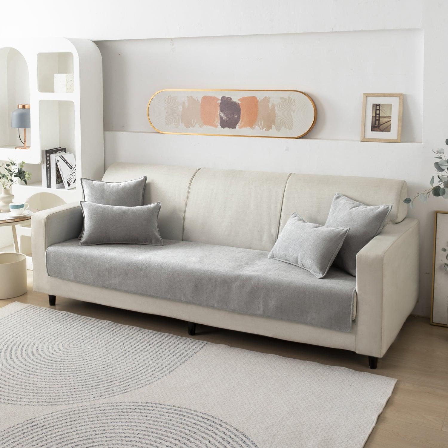 Premium Chenille Anti Slip Sofa Seat Mat for 1/2/3 Seater, Light Grey - HOKIPO | Har Ghar ka Humsafar