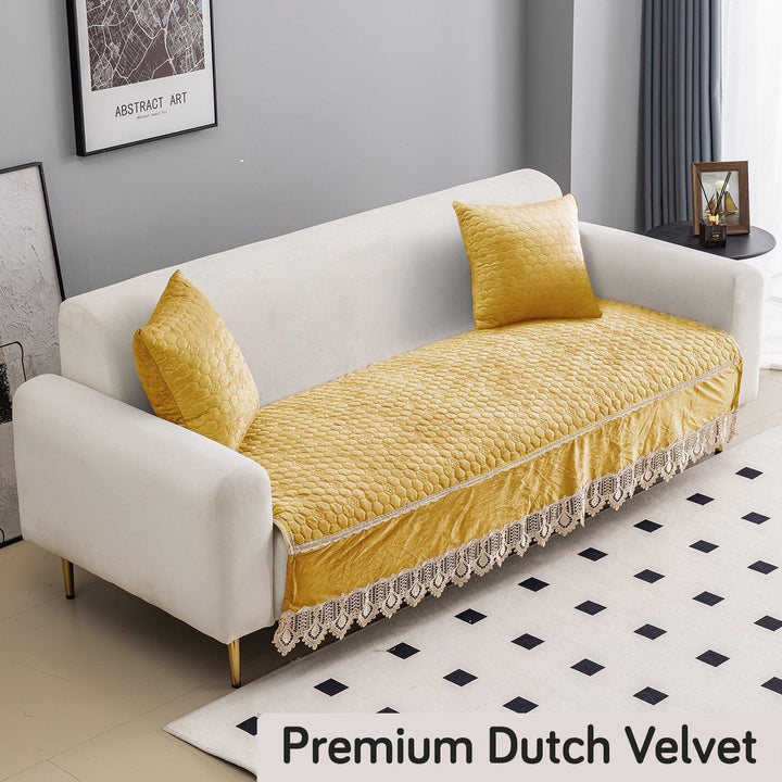 Premium Dutch Velvet Sofa Seat Mat for 1/2/3 Seater Sofa, Mustard - HOKIPO | Har Ghar ka Humsafar