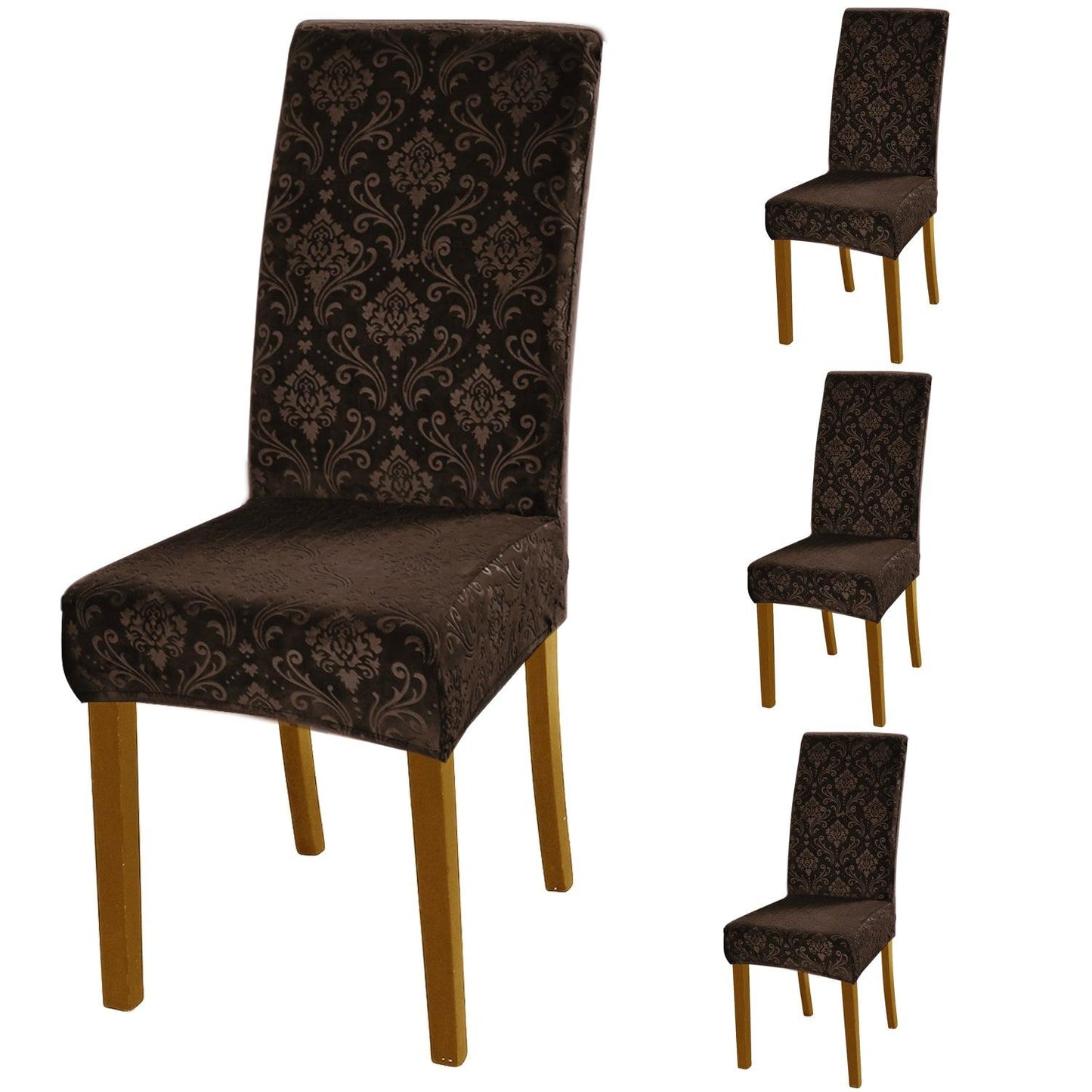 Premium Embossed Velvet Chair Cover Set of 1/2/4/6, Brown - HOKIPO | Har Ghar ka Humsafar