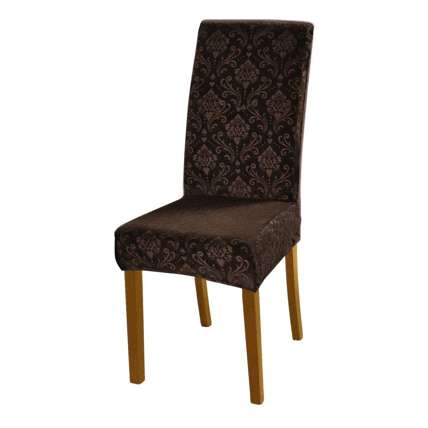 Premium Embossed Velvet Chair Cover Set of 1/2/4/6, Brown - HOKIPO | Har Ghar ka Humsafar