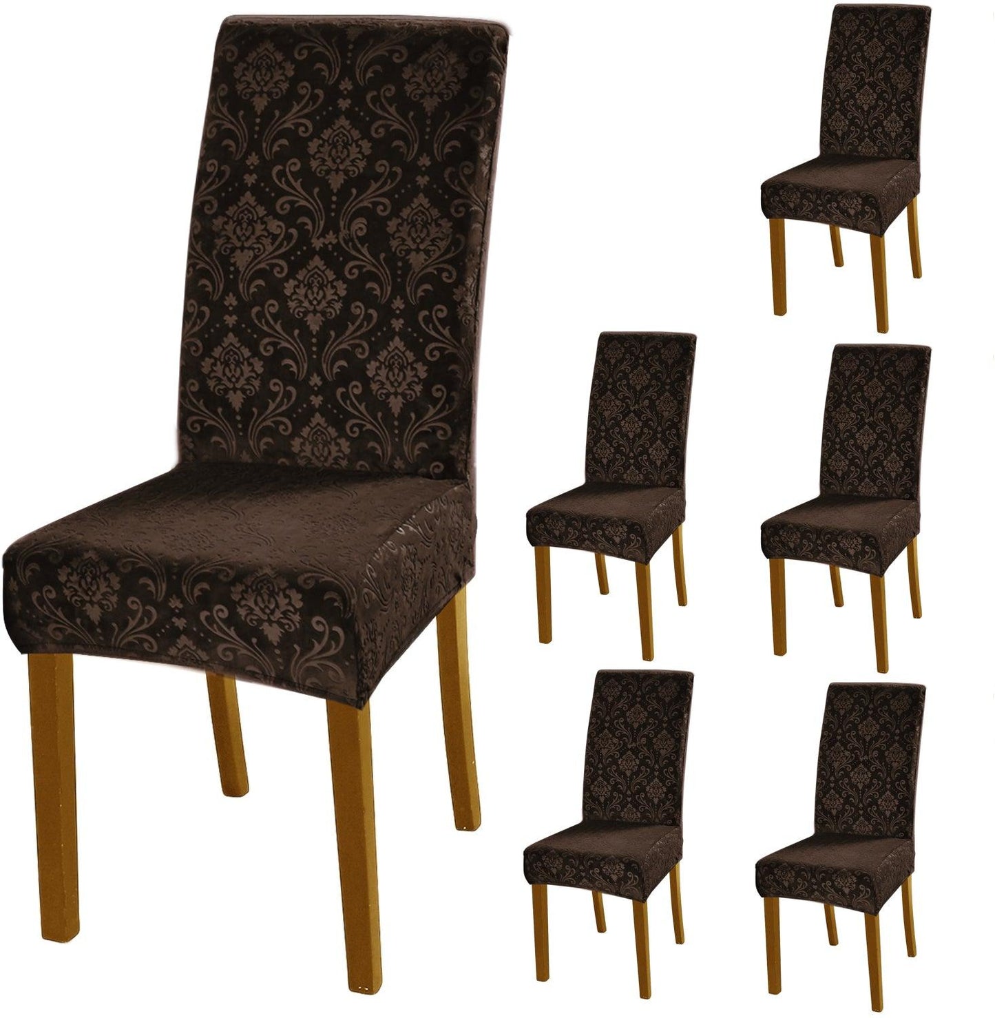 Premium Embossed Velvet Chair Cover Set of 1/2/4/6, Brown - HOKIPO | Har Ghar ka Humsafar