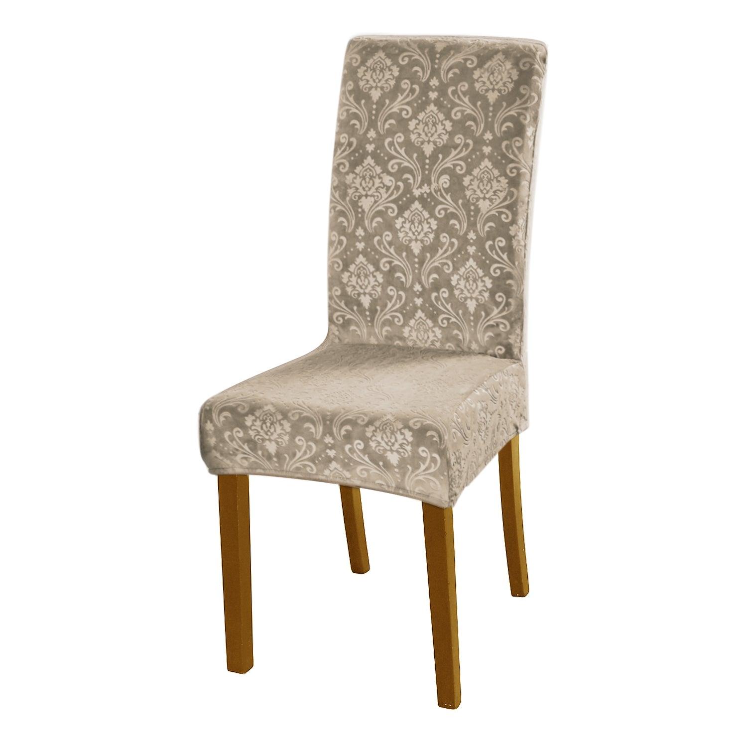 Premium Embossed Velvet Chair Cover Set of 1/2/4/6, Camel - HOKIPO | Har Ghar ka Humsafar