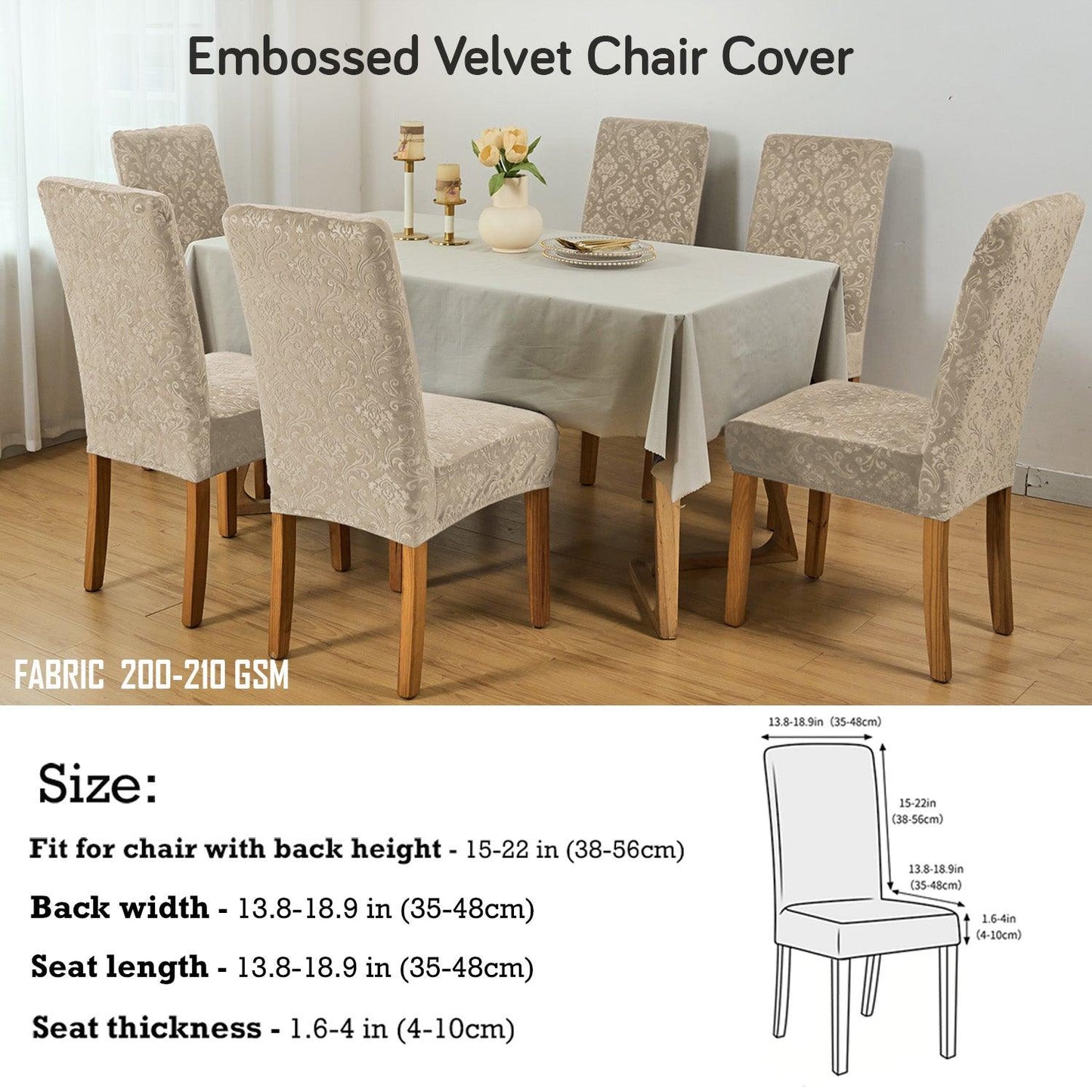 Premium Embossed Velvet Chair Cover Set of 1/2/4/6, Camel - HOKIPO | Har Ghar ka Humsafar