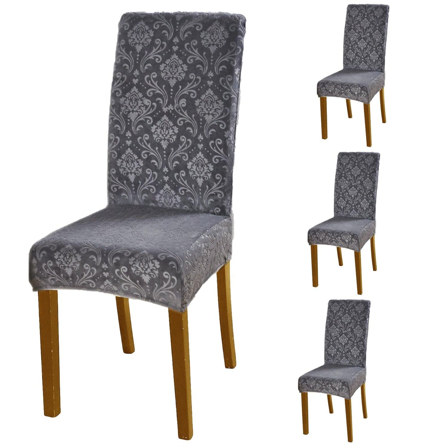 Premium Embossed Velvet Chair Cover Set of 1/2/4/6, Dark Grey - HOKIPO | Har Ghar ka Humsafar