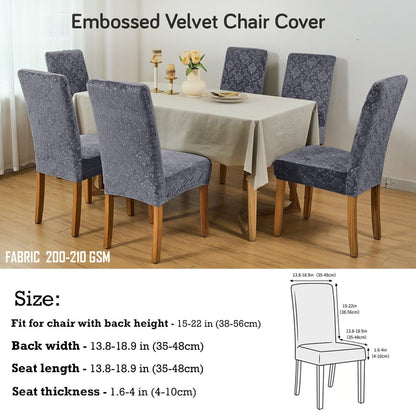 Premium Embossed Velvet Chair Cover Set of 1/2/4/6, Dark Grey - HOKIPO | Har Ghar ka Humsafar