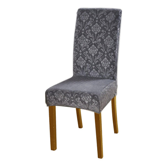 Premium Embossed Velvet Chair Cover Set of 1/2/4/6, Dark Grey - HOKIPO | Har Ghar ka Humsafar