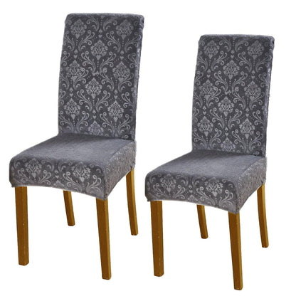 Premium Embossed Velvet Chair Cover Set of 1/2/4/6, Dark Grey - HOKIPO | Har Ghar ka Humsafar