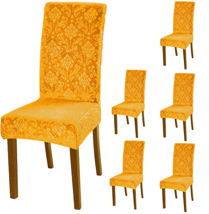 Premium Embossed Velvet Chair Cover Set of 1/2/4/6, Gold - HOKIPO | Har Ghar ka Humsafar