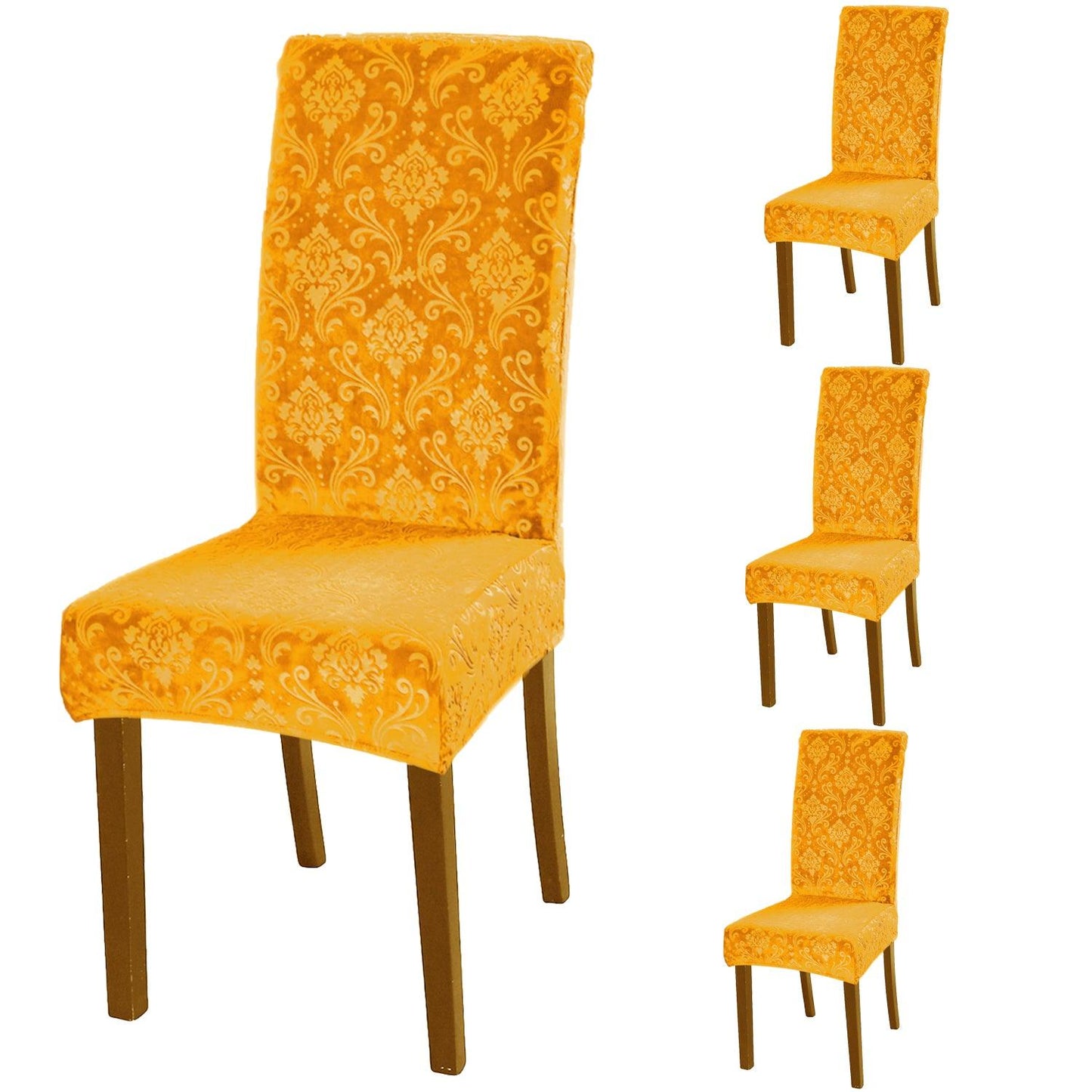 Premium Embossed Velvet Chair Cover Set of 1/2/4/6, Gold - HOKIPO | Har Ghar ka Humsafar