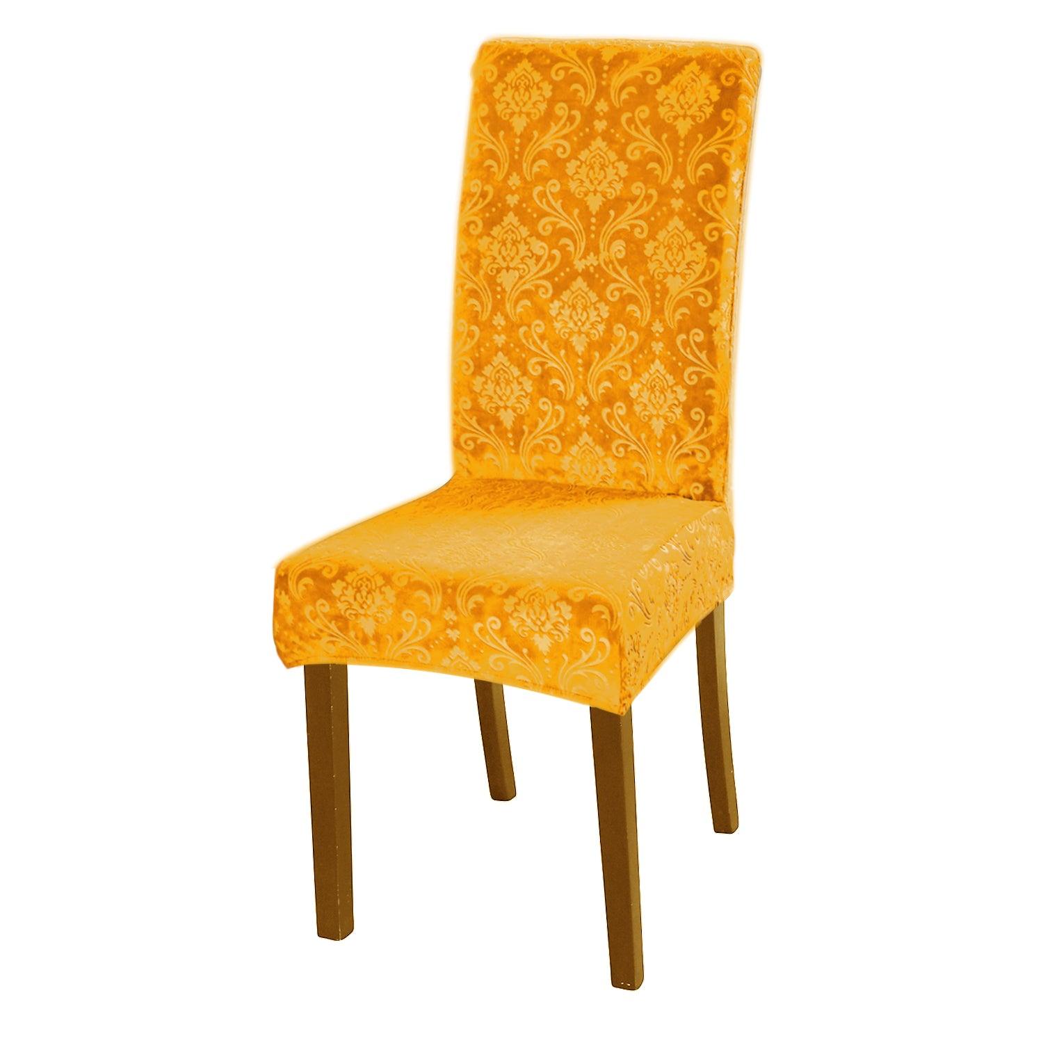 Premium Embossed Velvet Chair Cover Set of 1/2/4/6, Gold - HOKIPO | Har Ghar ka Humsafar