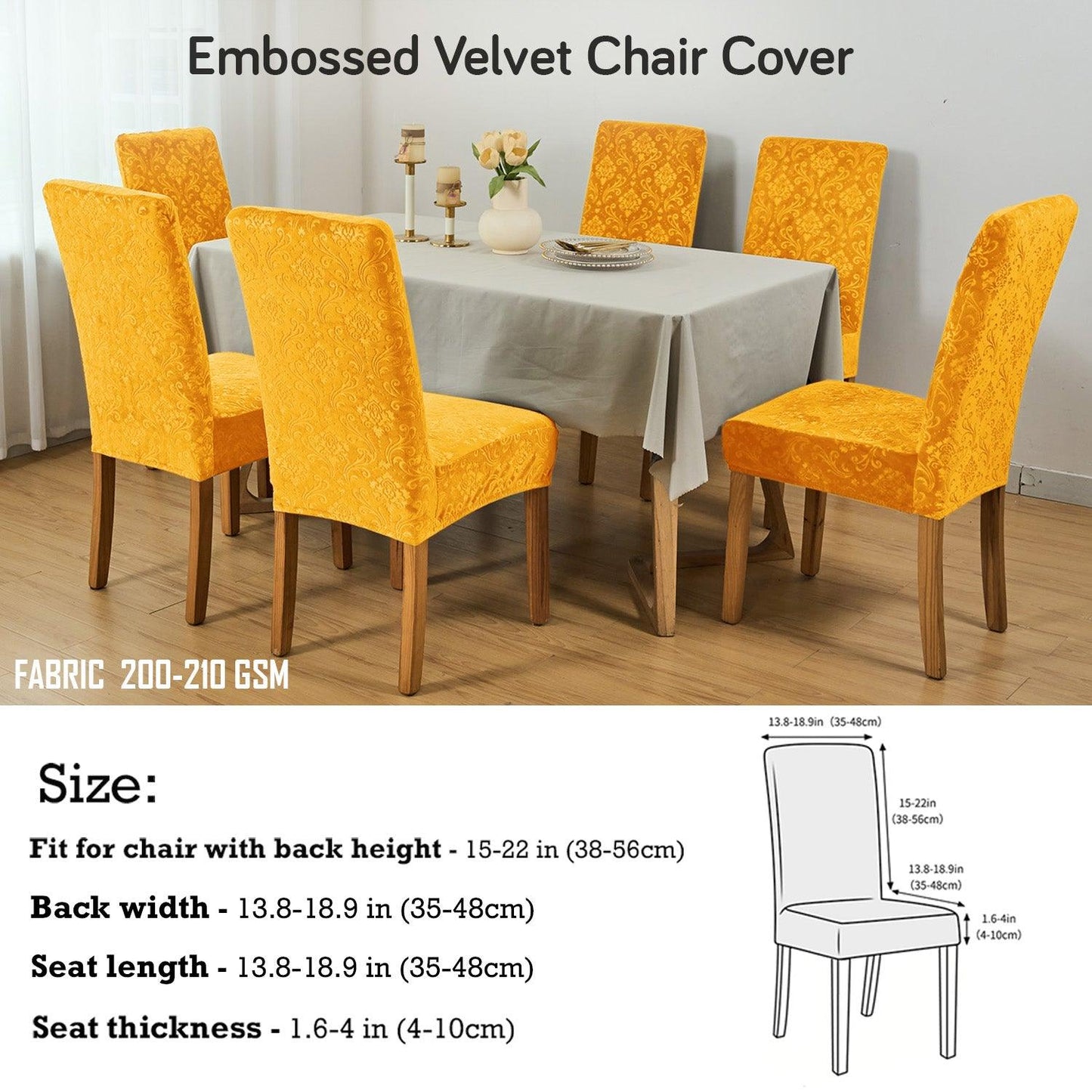 Premium Embossed Velvet Chair Cover Set of 1/2/4/6, Gold - HOKIPO | Har Ghar ka Humsafar