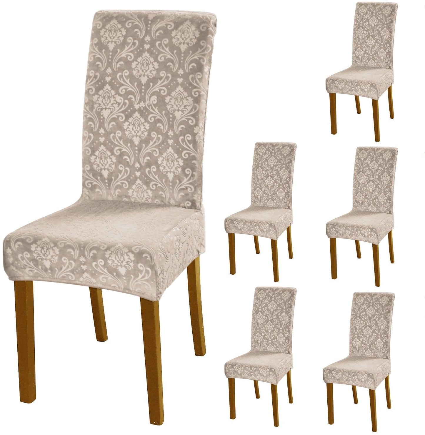 Premium Embossed Velvet Chair Cover Set of 1/2/4/6, Light Camel - HOKIPO | Har Ghar ka Humsafar