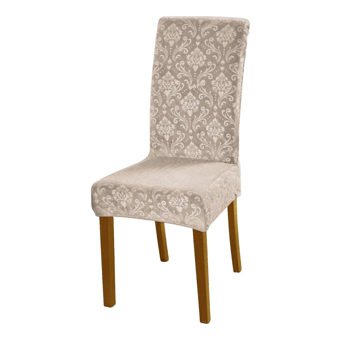 Premium Embossed Velvet Chair Cover Set of 1/2/4/6, Light Camel - HOKIPO | Har Ghar ka Humsafar