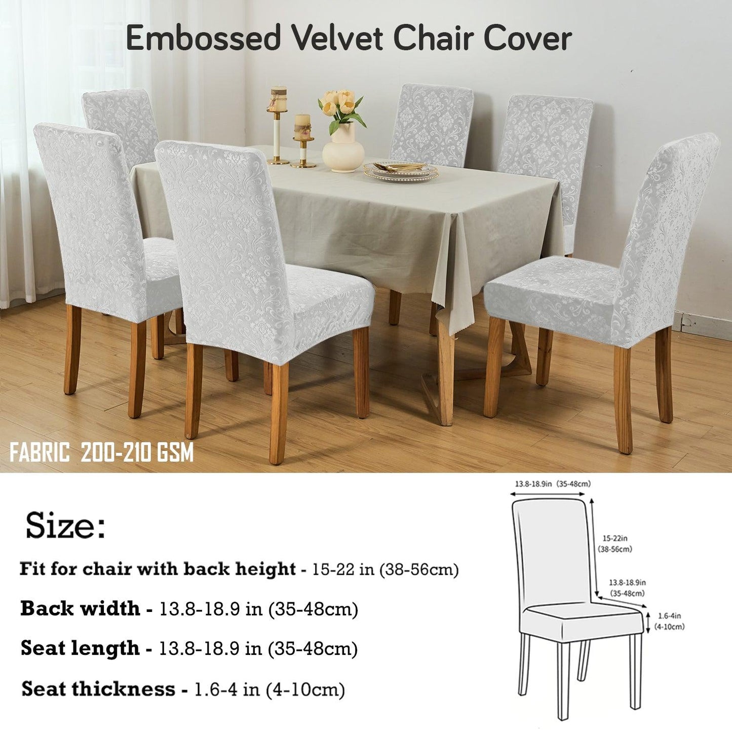 Premium Embossed Velvet Chair Cover Set of 1/2/4/6, Light Grey - HOKIPO | Har Ghar ka Humsafar