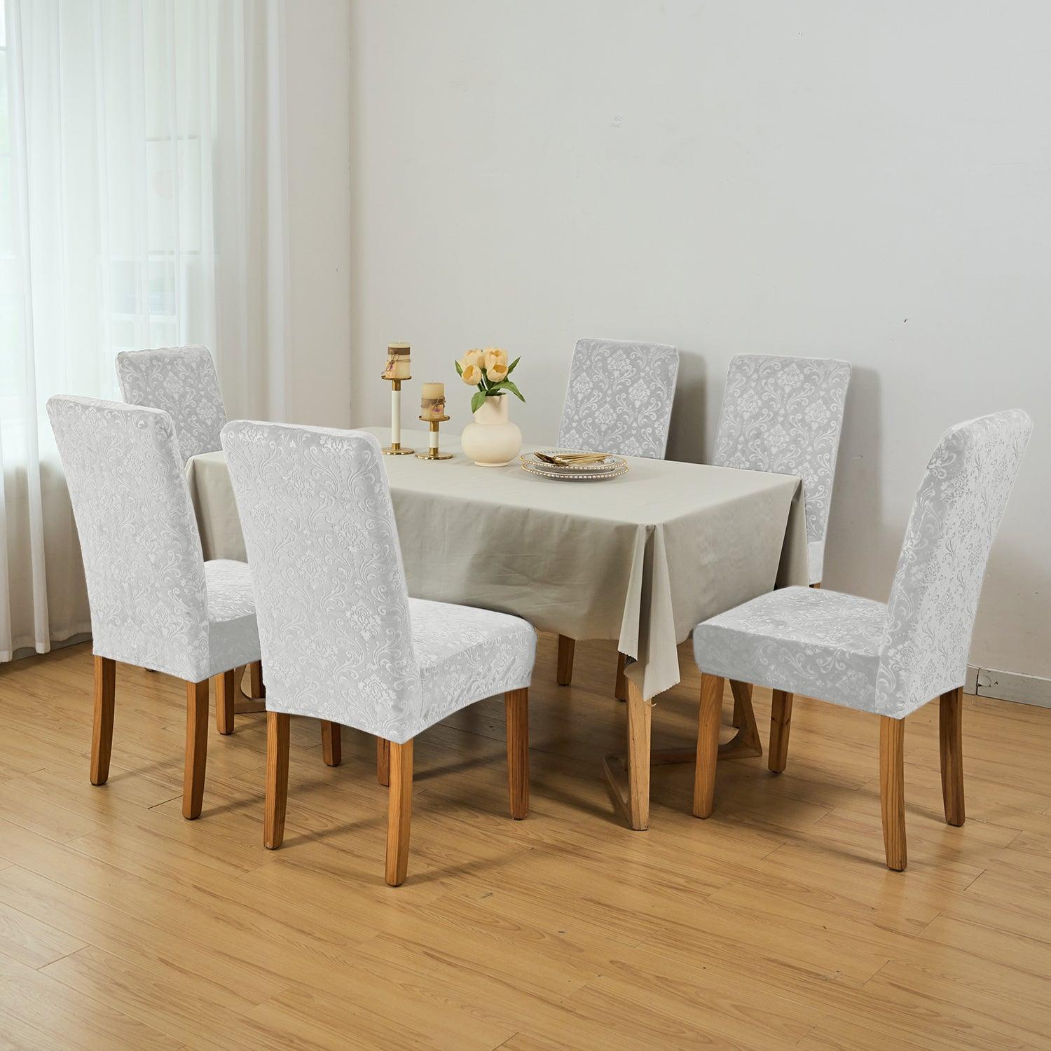 Premium Embossed Velvet Chair Cover Set of 1/2/4/6, Light Grey - HOKIPO | Har Ghar ka Humsafar