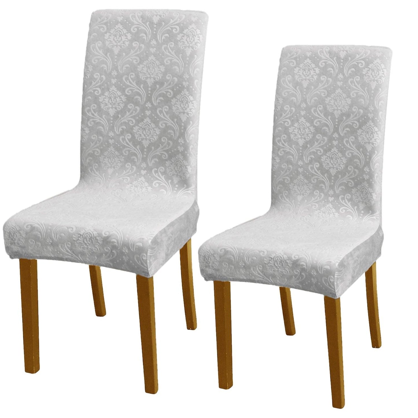 Premium Embossed Velvet Chair Cover Set of 1/2/4/6, Light Grey - HOKIPO | Har Ghar ka Humsafar