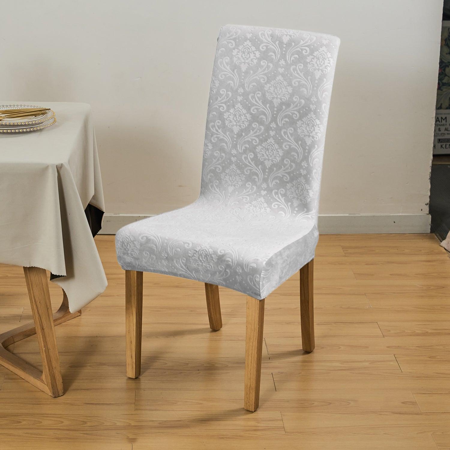 Premium Embossed Velvet Chair Cover Set of 1/2/4/6, Light Grey - HOKIPO | Har Ghar ka Humsafar