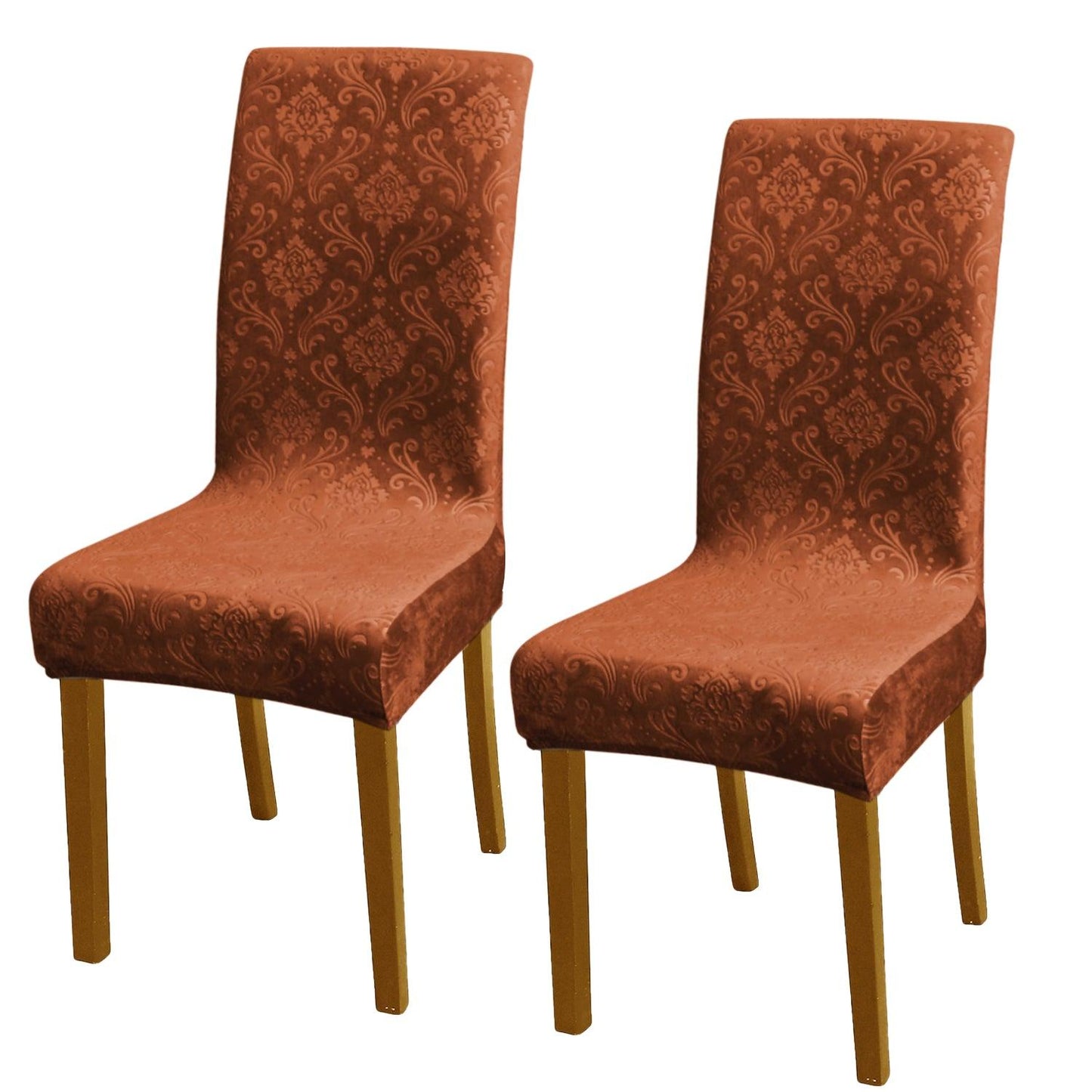 Premium Embossed Velvet Chair Cover Set of 1/2/4/6, Rustic Brown - HOKIPO | Har Ghar ka Humsafar